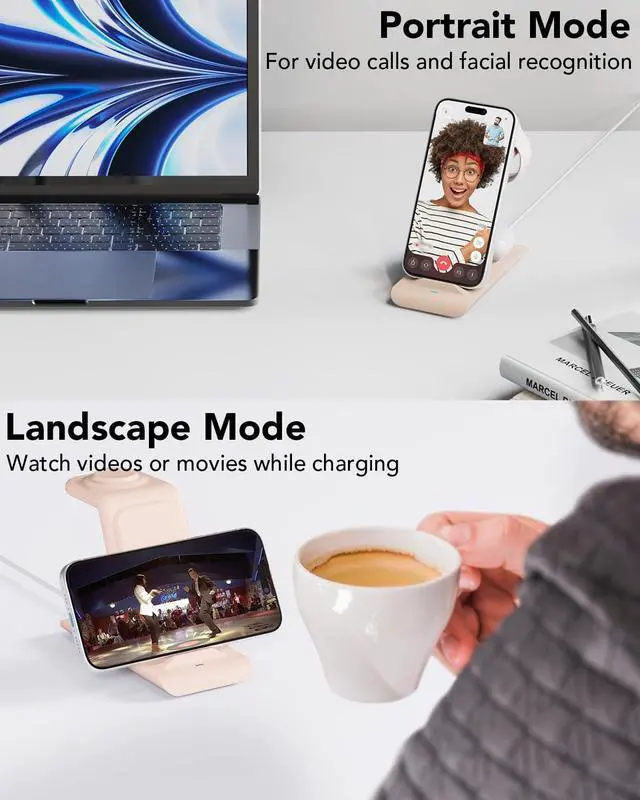 Alt view image 6 of 7 - HATALKIN 3 in 1 Wireless Charging Station Compatible for Apple Products Multiple Devices Charger for Apple Watch ultra 10 9 8 7 SE 6 5 AirPods Pro iPhone 16 15 14 13 12 Pro Max/X/XS Fast Charger Stand