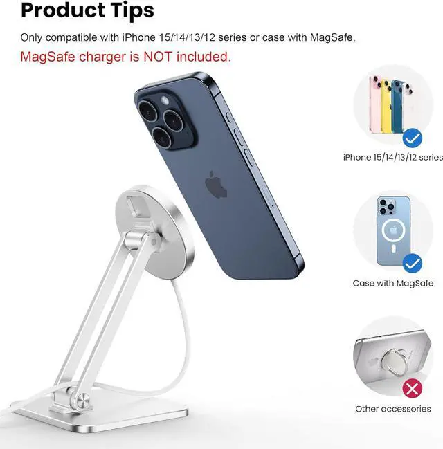 Alt view image 2 of 6 - CreaDream Phone Stand for MagSafe Charger, Foldable Adjustable Charging Stands Holder for Desk, Compatible with iPhone 15 14 13 12 Pro Max, Pro, Plus, Mini [MagSafe Not Included]