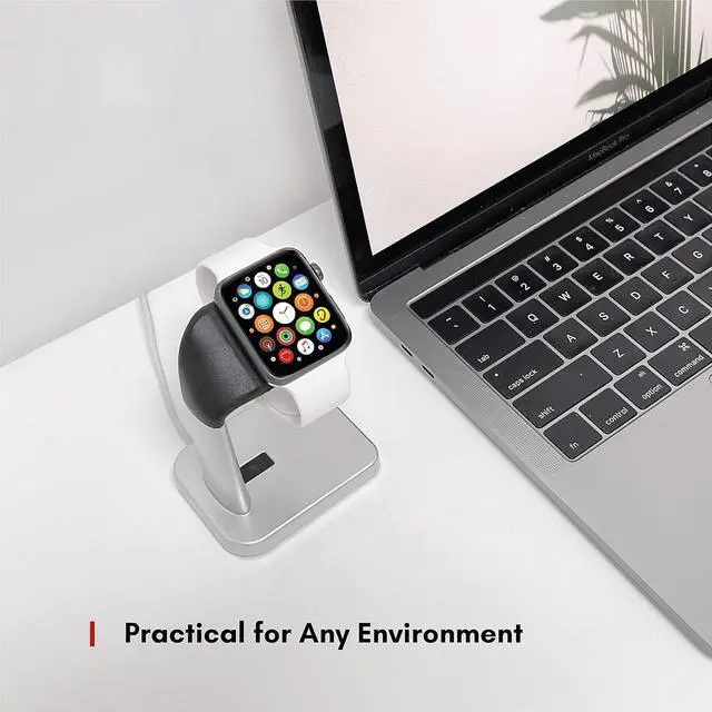 Alt view image 7 of 7 - Macally Apple Watch Stand for Series Ultra, 9, 8, 7, 6, 5, 4, 3, 2, 1, SE (44mm, 42mm, 40mm, 38mm) - Sleek Nightstand for Apple Watch Charger Stand Dock Holder - Sleek iWatch Charging Station - Silver