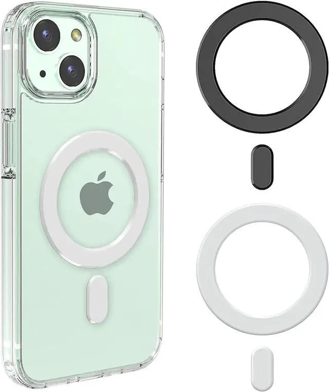 Main image of 2 Pack Magnetic Adapter Ring, Universal Magnet Sticker Compatible with Magsafe Accessories & Wireless Charging for iPhone 15/14/13/12 Pro Max Mini, Galaxy S23/22/21, Black/White