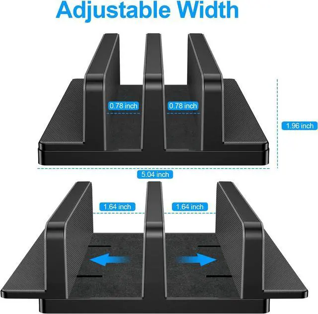 Alt view image 3 of 7 - Vertical Laptop Stand Laptop Holder with Adjustable Dock ABS Plastic Dual Slots Computer Holder Compatible with Smartphones Tablet Book Document Laptops(Up to 17.3 inches) and More