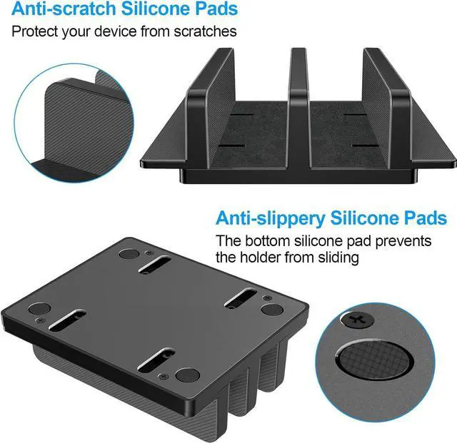 Alt view image 4 of 7 - Vertical Laptop Stand Laptop Holder with Adjustable Dock ABS Plastic Dual Slots Computer Holder Compatible with Smartphones Tablet Book Document Laptops(Up to 17.3 inches) and More