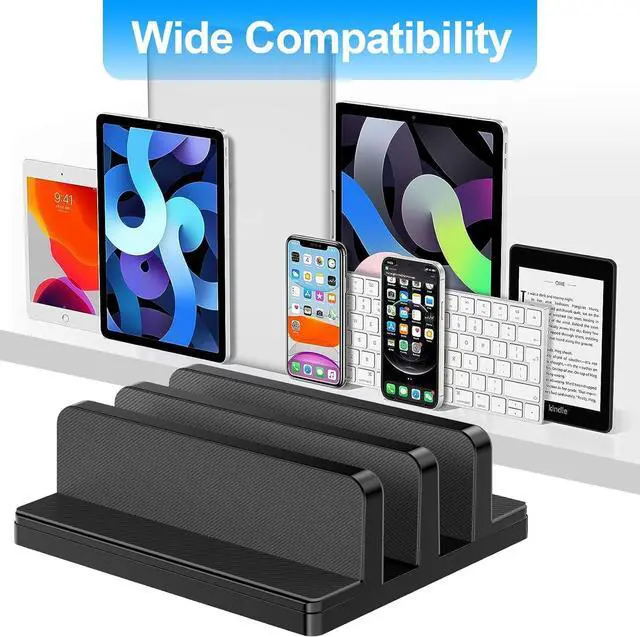 Alt view image 5 of 7 - Vertical Laptop Stand Laptop Holder with Adjustable Dock ABS Plastic Dual Slots Computer Holder Compatible with Smartphones Tablet Book Document Laptops(Up to 17.3 inches) and More