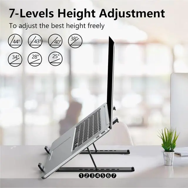 Alt view image 3 of 7 - Laptop Stand for Desk Adjustable Laptop Riser ABS+Silicone Foldable Portable Notebook Holder Ventilated Cooling Notebook Mount Computer Stand for 10-15.6 Laptops Tablets-Black