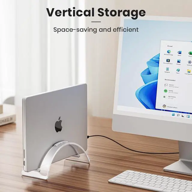 Alt view image 2 of 7 - Acrylic Vertical Laptop Stand for Desk,Acrylic Invisible Desktop Notebook Dock,Vertical Laptop Holder Space-Saving Organizer for All MacBook, Surface, Samsung, HP, Dell