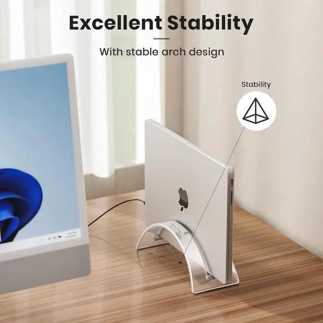 Alt view image 3 of 7 - Acrylic Vertical Laptop Stand for Desk,Acrylic Invisible Desktop Notebook Dock,Vertical Laptop Holder Space-Saving Organizer for All MacBook, Surface, Samsung, HP, Dell