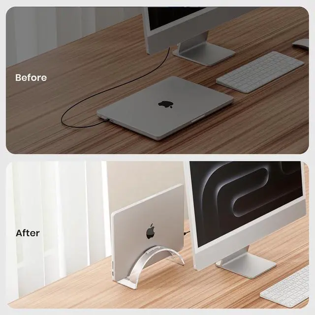Alt view image 4 of 7 - Acrylic Vertical Laptop Stand for Desk,Acrylic Invisible Desktop Notebook Dock,Vertical Laptop Holder Space-Saving Organizer for All MacBook, Surface, Samsung, HP, Dell