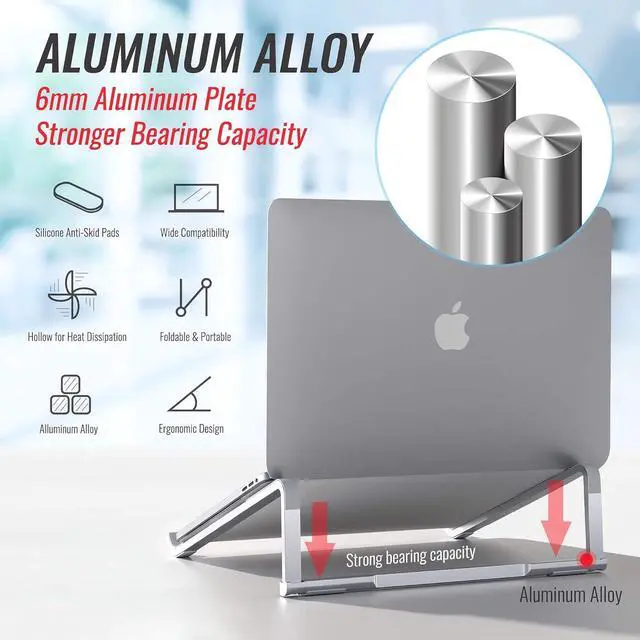 Alt view image 5 of 6 - Portable Foldable Aluminum Laptop Holder - Ergonomic Laptop Riser Compatible with 11 to 15.6 Inch MacBook Air/Pro