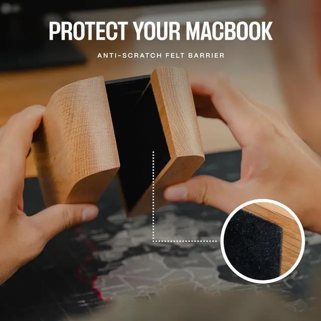 Alt view image 5 of 7 - Adjustable Vertical Laptop Stand for Desk, Wooden Laptop Holder, MacBook Pro Stand, Wood Mac Air Dock (Solid Walnut)