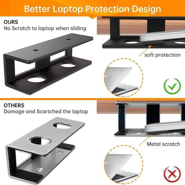 Alt view image 3 of 7 - 2 Pack Under Desk Laptop Mount with Anti-Scratch Felt Board, Holder Tray, Durable Shelf for Keyboard Storage