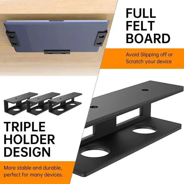 Alt view image 6 of 7 - 2 Pack Under Desk Laptop Mount with Anti-Scratch Felt Board, Holder Tray, Durable Shelf for Keyboard Storage