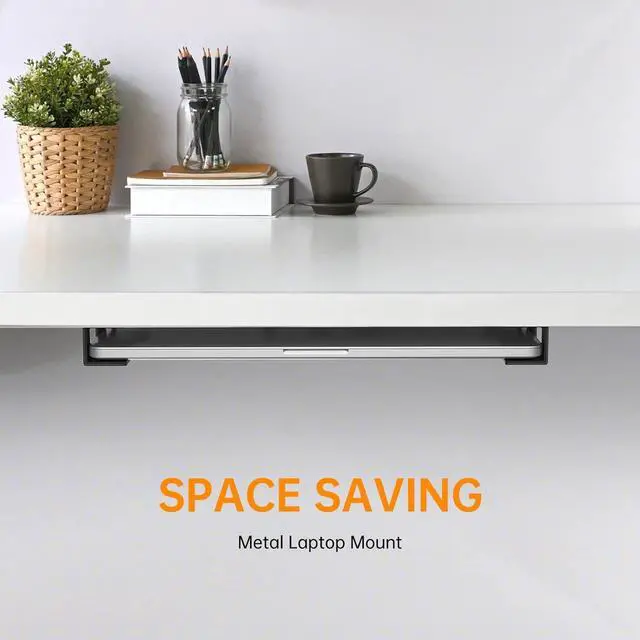 Alt view image 7 of 7 - 2 Pack Under Desk Laptop Mount with Anti-Scratch Felt Board, Holder Tray, Durable Shelf for Keyboard Storage