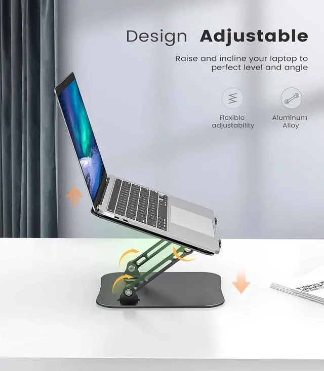 Alt view image 3 of 7 - Laptop Stand Adjustable Computer Stand Sturdy Aluminum Laptop Stand for Desk Foldable Laptop Holder Portable Laptop Riser for 1116-inch Laptop Notebook Tablet and More Black