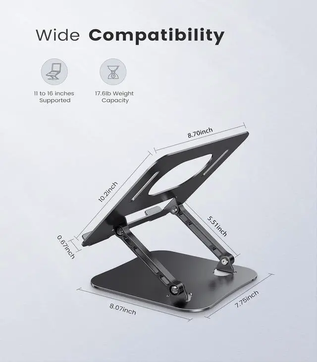 Alt view image 6 of 7 - Laptop Stand Adjustable Computer Stand Sturdy Aluminum Laptop Stand for Desk Foldable Laptop Holder Portable Laptop Riser for 1116-inch Laptop Notebook Tablet and More Black