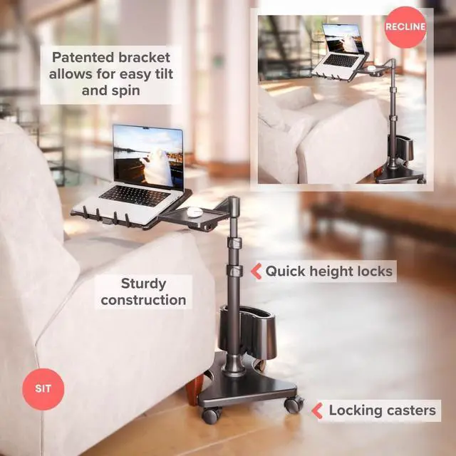 Alt view image 2 of 7 - LEVO G2 Rolling Laptop Workstation Stand Cart Desk for Laptops, Books, Tablets, and Art, Made for Sofa, Bed, Chair, or Standing