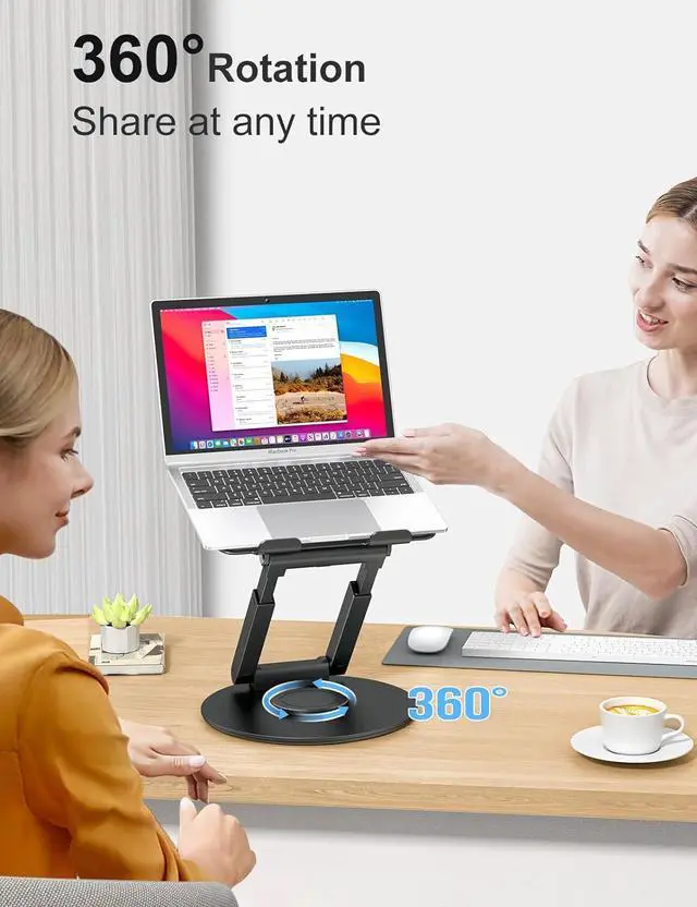 Alt view image 2 of 6 - tounee Telescopic Laptop Stand for Desk with 360° Swivel Base, Sit to Stand, Height Adjustable, Portable Riser Holder for Good Posture, Compatible with MacBook Pro, All Laptops 10-17" - Black