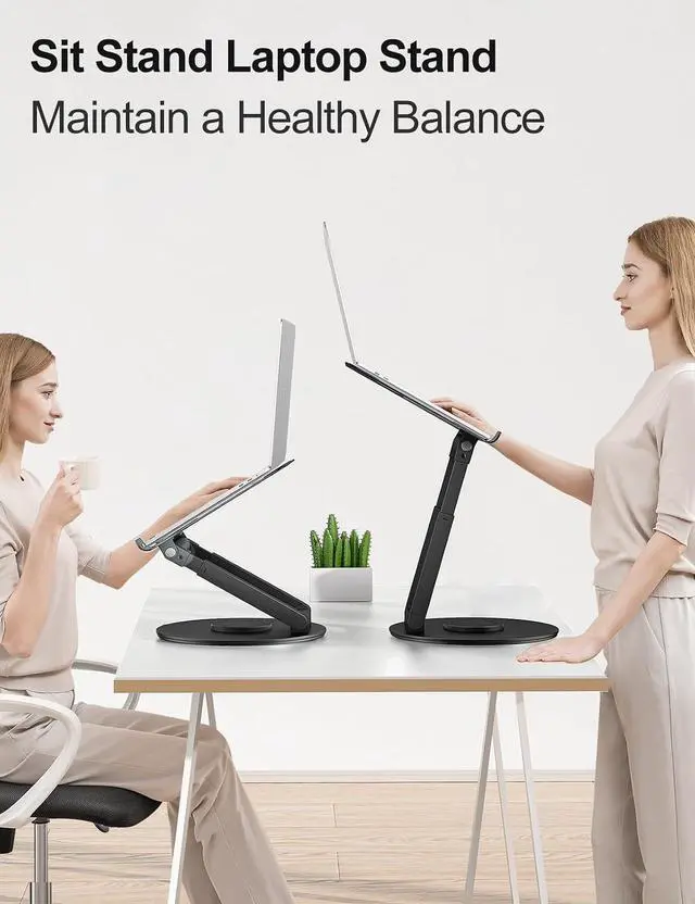 Alt view image 3 of 6 - tounee Telescopic Laptop Stand for Desk with 360° Swivel Base, Sit to Stand, Height Adjustable, Portable Riser Holder for Good Posture, Compatible with MacBook Pro, All Laptops 10-17" - Black
