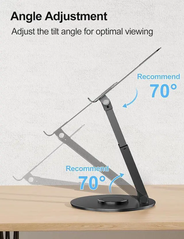 Alt view image 4 of 6 - tounee Telescopic Laptop Stand for Desk with 360° Swivel Base, Sit to Stand, Height Adjustable, Portable Riser Holder for Good Posture, Compatible with MacBook Pro, All Laptops 10-17" - Black