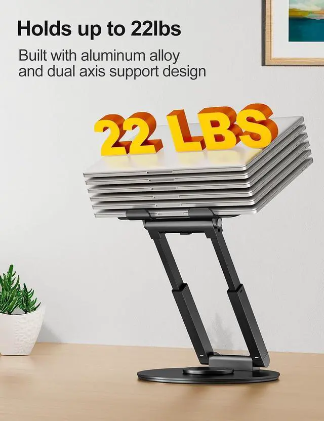 Alt view image 6 of 6 - tounee Telescopic Laptop Stand for Desk with 360° Swivel Base, Sit to Stand, Height Adjustable, Portable Riser Holder for Good Posture, Compatible with MacBook Pro, All Laptops 10-17" - Black