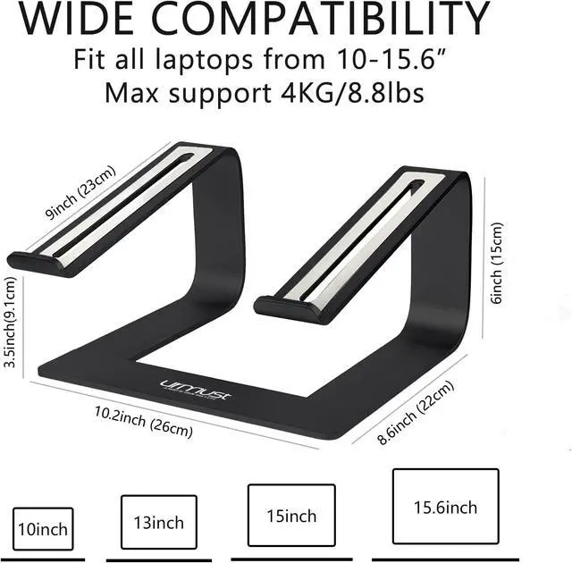 Alt view image 5 of 7 - Laptop Stand for Desk, Black, Up to 15.6" Laptop | Ergonomic Computer Stand Riser Holder for MacBook Air Pro, Dell, HP, Lenovo, Samsung, Alienware