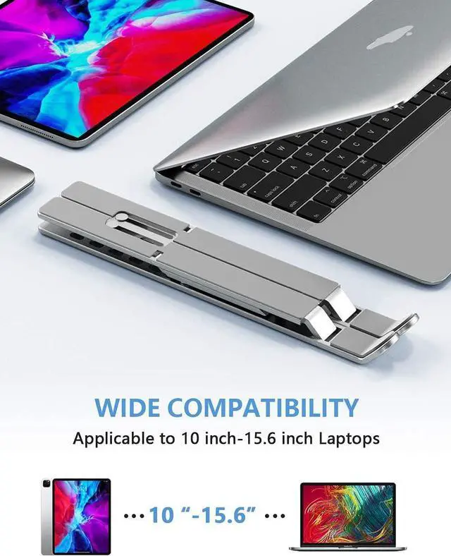 Alt view image 2 of 7 - Laptop Stand, Adjustable Aluminum Foldable Portable Holder, Upgrade Whole Anti-Slip Silicone Pad, Laptop Riser for Desk Compatible with MacBook Air Pro/iPad, Lenovo and More 10-15.6 Tablets