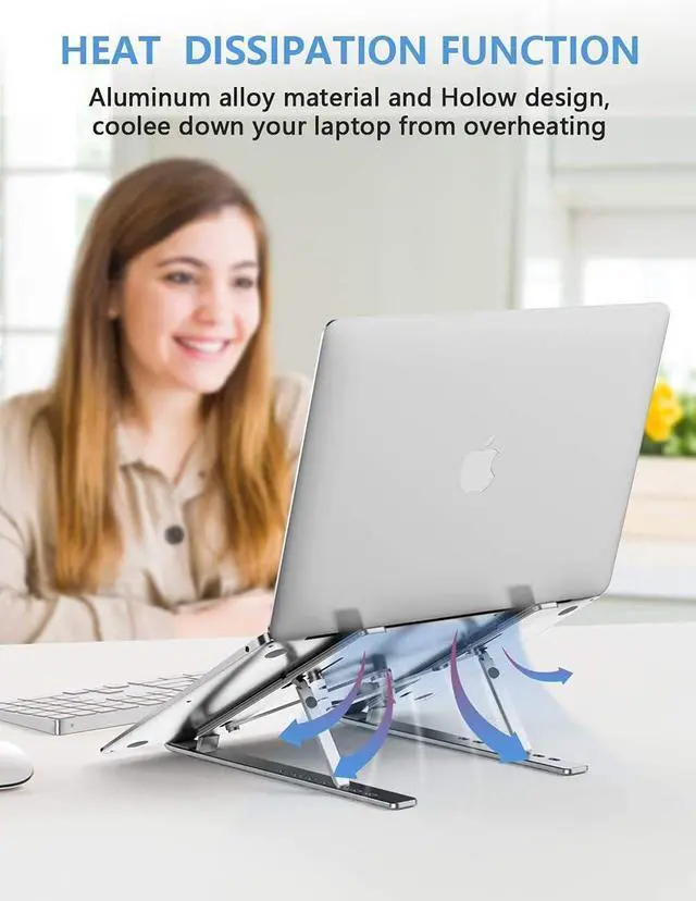 Alt view image 5 of 7 - Laptop Stand, Adjustable Aluminum Foldable Portable Holder, Upgrade Whole Anti-Slip Silicone Pad, Laptop Riser for Desk Compatible with MacBook Air Pro/iPad, Lenovo and More 10-15.6 Tablets
