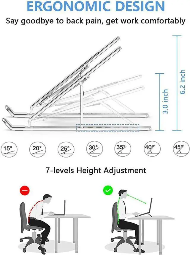 Alt view image 6 of 7 - Laptop Stand, Adjustable Aluminum Foldable Portable Holder, Upgrade Whole Anti-Slip Silicone Pad, Laptop Riser for Desk Compatible with MacBook Air Pro/iPad, Lenovo and More 10-15.6 Tablets