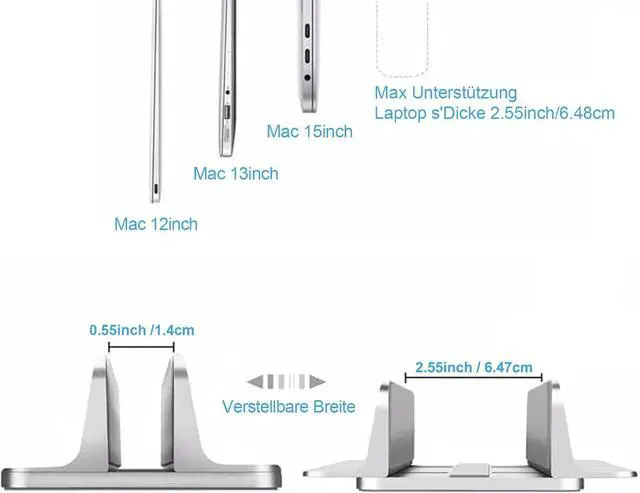 Alt view image 4 of 7 - Vertical Laptop Stand Holder Desktop Aluminum Notebook Stand with Adjustable Dock Size(Up to 17.3 inch) Compatible with All /MacBook Pro/Air  Hp Surface iPad Gaming Laptops(Silver)