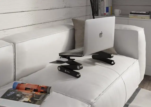 Alt view image 5 of 7 - PWR+ Laptop Table Stand Adjustable Riser: Portable with Mouse Pad Fully Ergonomic Mount Ultrabook MacBook Gaming Notebook Light Weight Aluminum Black Bed Tray Desk Book Fans Up to 17 inch