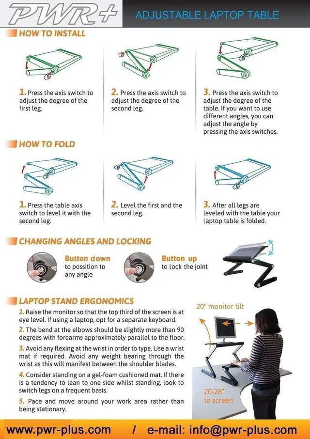 Alt view image 7 of 7 - PWR+ Laptop Table Stand Adjustable Riser: Portable with Mouse Pad Fully Ergonomic Mount Ultrabook MacBook Gaming Notebook Light Weight Aluminum Black Bed Tray Desk Book Fans Up to 17 inch