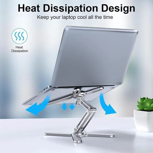 Alt view image 3 of 6 - Adjustable Laptop Stand with 360 Rotating Base, Aluminum Laptop Riser for Desk Foldable, Ergonomic Notebook Stand Holder Compatible with iPad and MacBook/All Laptops up to 16 inches - Silver