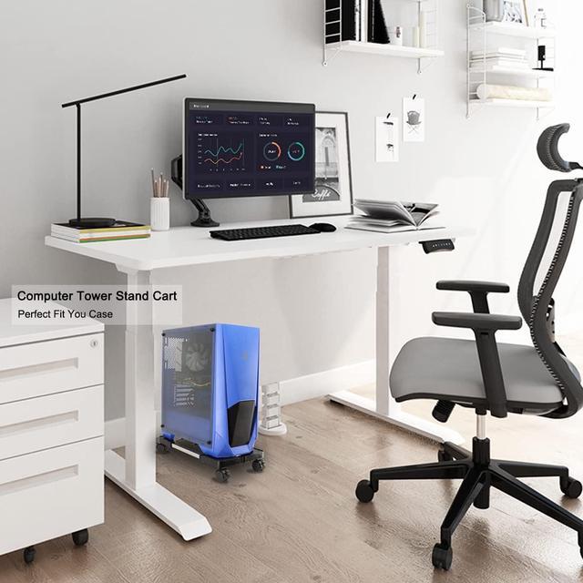 Alt view image 3 of 6 - YOSE Computer Tower Stand, Adjustable Mobile CPU Stand with Rolling Caster Wheels, Premium PC Tower Stand Holder for Floor Carpet Gaming PC CaseUpgraded Version