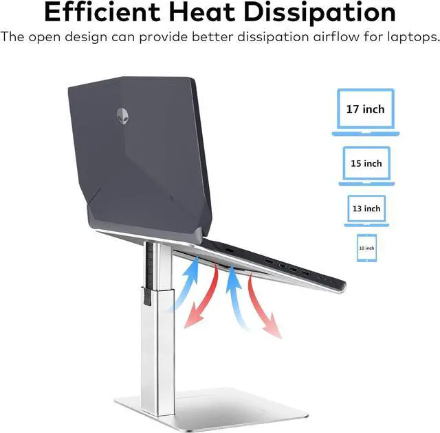 Alt view image 6 of 7 - Laptop Stand for Desk, Ergonomic Aluminum Laptop Stand Adjustable Height from 7-15", Sitting and Standing Laptop Riser for 10-17" Notebook (Silver)