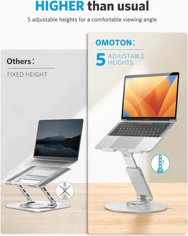 Alt view image 3 of 7 - Upgraded Laptop Stand for Desk - 360° Rotating Height Adjustable Laptop Riser Aluminum Foldable Ergonomic Computer Stand Holder for Collaborative Work Fit MacBook/All Laptops Up to 16 inches