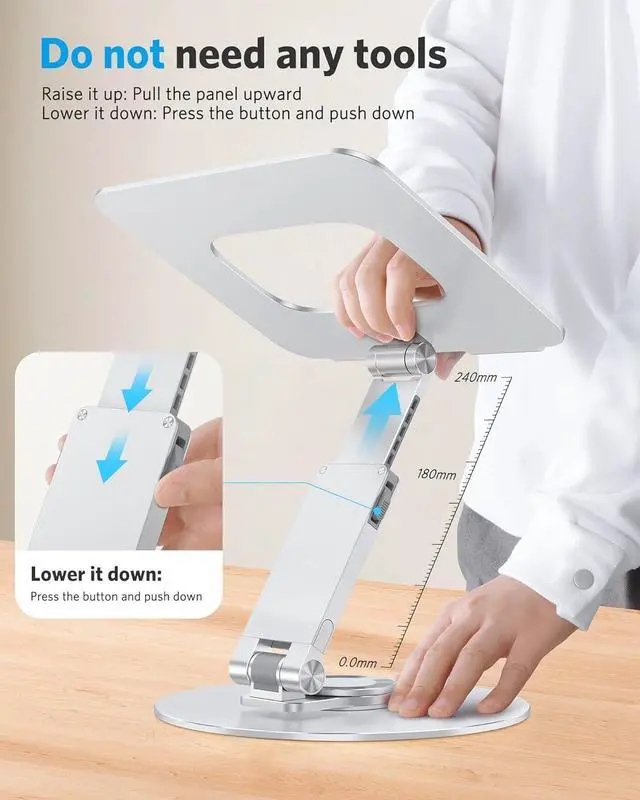 Alt view image 4 of 7 - Upgraded Laptop Stand for Desk - 360° Rotating Height Adjustable Laptop Riser Aluminum Foldable Ergonomic Computer Stand Holder for Collaborative Work Fit MacBook/All Laptops Up to 16 inches