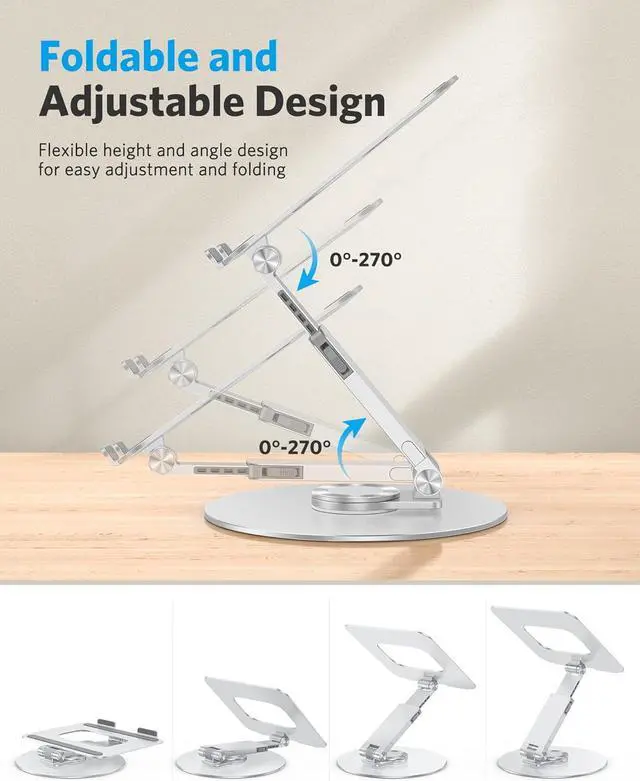 Alt view image 5 of 7 - Upgraded Laptop Stand for Desk - 360° Rotating Height Adjustable Laptop Riser Aluminum Foldable Ergonomic Computer Stand Holder for Collaborative Work Fit MacBook/All Laptops Up to 16 inches