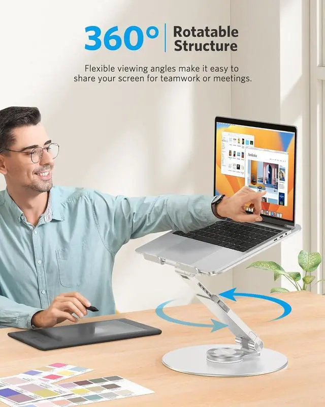 Alt view image 2 of 7 - Upgraded Laptop Stand for Desk - 360° Rotating Height Adjustable Laptop Riser Aluminum Foldable Ergonomic Computer Stand Holder for Collaborative Work Fit MacBook/All Laptops Up to 16 inches
