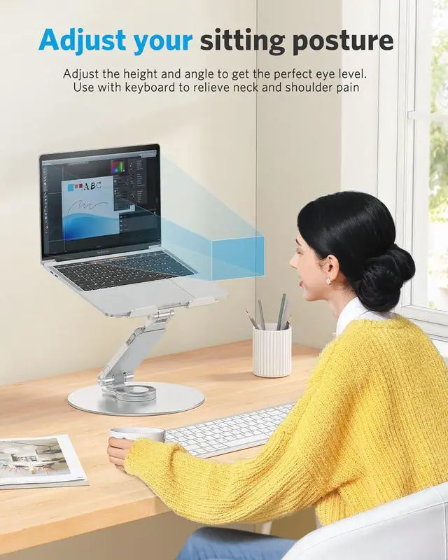 Alt view image 6 of 7 - Upgraded Laptop Stand for Desk - 360° Rotating Height Adjustable Laptop Riser Aluminum Foldable Ergonomic Computer Stand Holder for Collaborative Work Fit MacBook/All Laptops Up to 16 inches