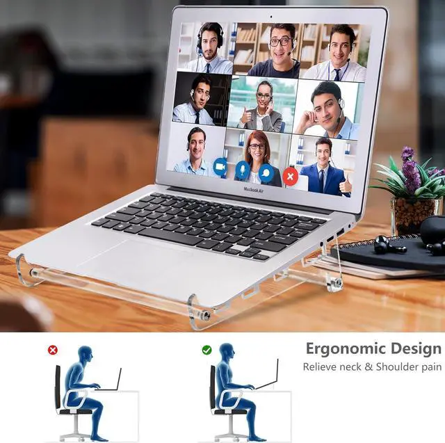 Alt view image 2 of 7 - Acrylic Laptop Stand for Desk Clear Ventilated Computer Stand Holder for Desk Ergonomic Acrylic Sturdy Laptop Riser Compatible with MacBook Air Pro   Thinkpad  9-16 Inch