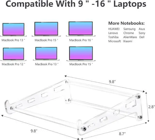 Alt view image 6 of 7 - Acrylic Laptop Stand for Desk Clear Ventilated Computer Stand Holder for Desk Ergonomic Acrylic Sturdy Laptop Riser Compatible with MacBook Air Pro   Thinkpad  9-16 Inch