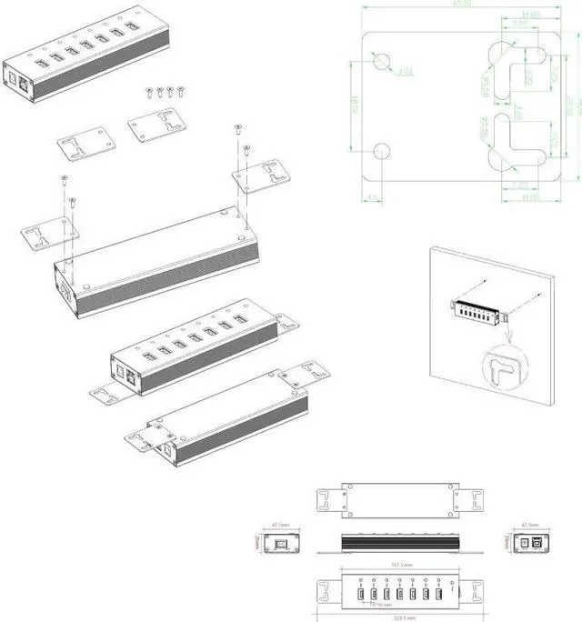 Alt view image 7 of 7 - Vantec 7-Port USB 3.0 Hub, Aluminum, Full Powered, Mountable, with All Ports Data & Charging Up to 1.5A, BC 1.2, Premium 12V/3A, 36W Power Adapter (UGT-AH710U3-BK),Black