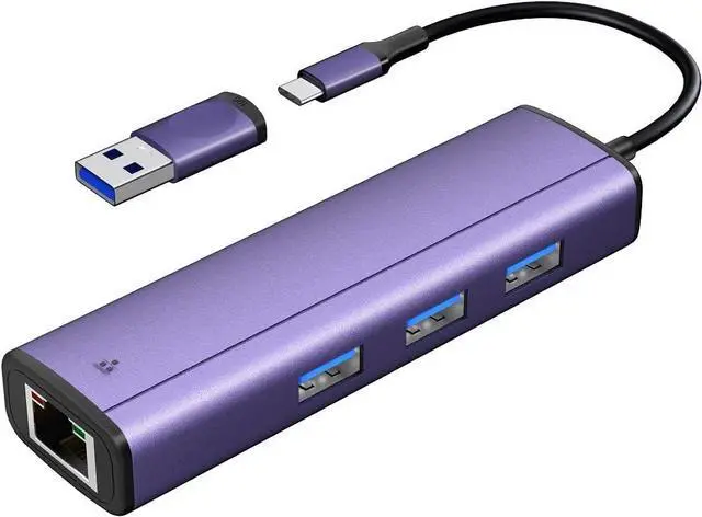 Main image of IVSHOWCO 4 in 1 USB and Type C Multi-Port Hub with RJ45 1000 Mbps Interface, 3 USB 3.0 Ports, Compatible with MacBook Air/Pro, iMac, iPad Pro, for iPhone 15 USB C 3.0 to Ethernet Adapter, Purple
