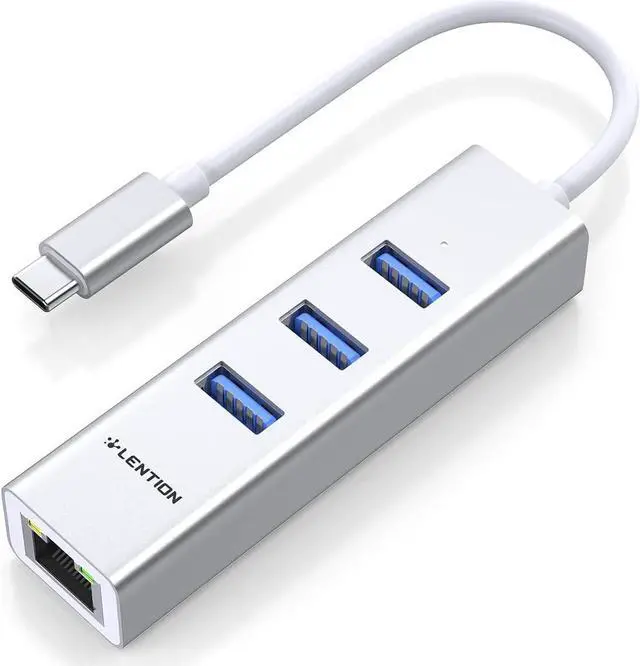 Main image of LENTION USB C Hub Ethernet Adapter, 3 USB 3.0 Ports, RJ45 Network Connector for 2023-2016 MacBook Pro, New Mac Air/iPad Pro, Chromebook, More, Stable Driver Certified (CB-C23s, Silver)