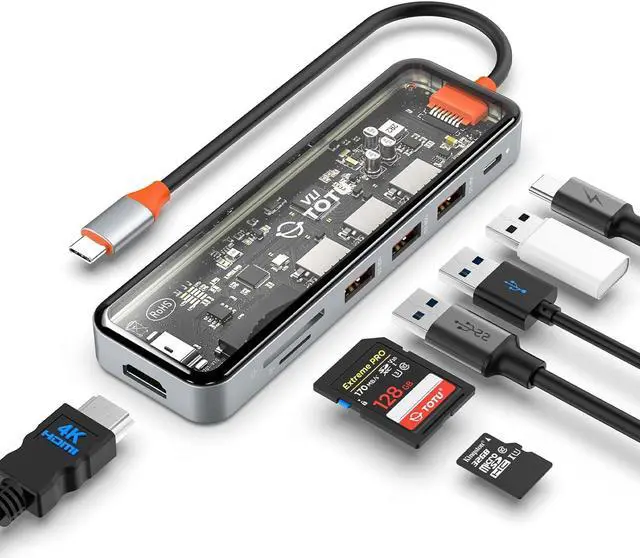 Main image of USB C Hub, Docking Station, TOTU 7-in-1 Type C Hub with 4K HDMI Port, 92W PD USB-C Power Delivery, 3 USB 3.0 Ports, SD/TF Card Reader, for MacBook and Other Type C Laptops