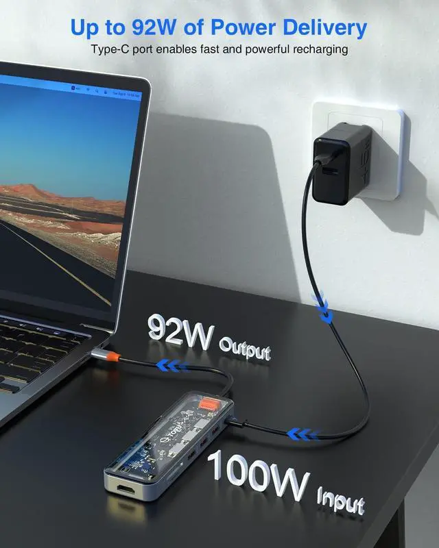 Alt view image 4 of 7 - USB C Hub, Docking Station, TOTU 7-in-1 Type C Hub with 4K HDMI Port, 92W PD USB-C Power Delivery, 3 USB 3.0 Ports, SD/TF Card Reader, for MacBook and Other Type C Laptops