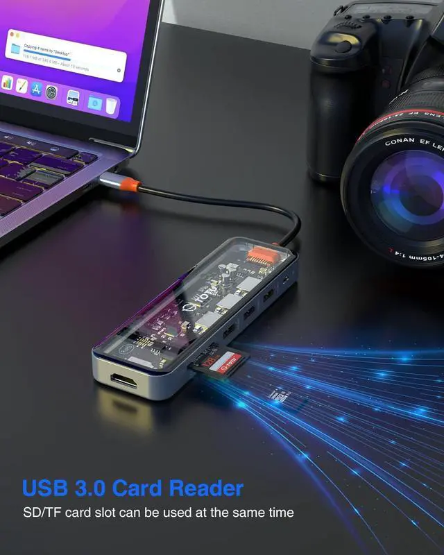 Alt view image 6 of 7 - USB C Hub, Docking Station, TOTU 7-in-1 Type C Hub with 4K HDMI Port, 92W PD USB-C Power Delivery, 3 USB 3.0 Ports, SD/TF Card Reader, for MacBook and Other Type C Laptops