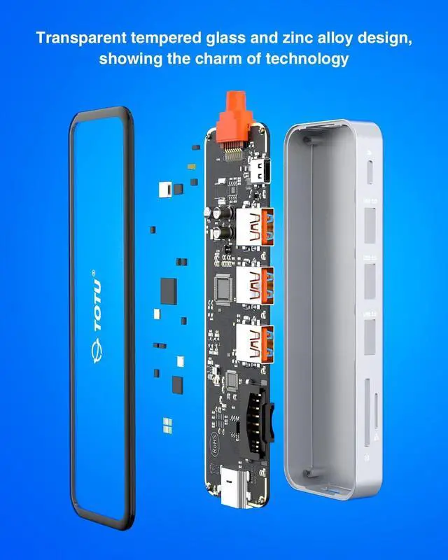 Alt view image 7 of 7 - USB C Hub, Docking Station, TOTU 7-in-1 Type C Hub with 4K HDMI Port, 92W PD USB-C Power Delivery, 3 USB 3.0 Ports, SD/TF Card Reader, for MacBook and Other Type C Laptops