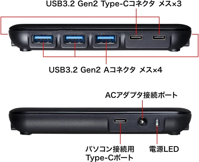 Alt view image 5 of 7 - Sanwa Supply USB-3TCH38BK USB 3.2 Gen2 Compatible, Type-C 7-Port Hub, Black