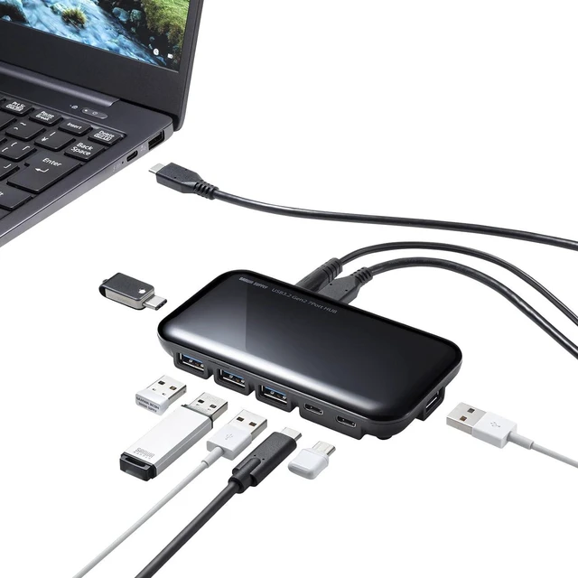 Alt view image 2 of 7 - Sanwa Supply USB-3TCH38BK USB 3.2 Gen2 Compatible, Type-C 7-Port Hub, Black