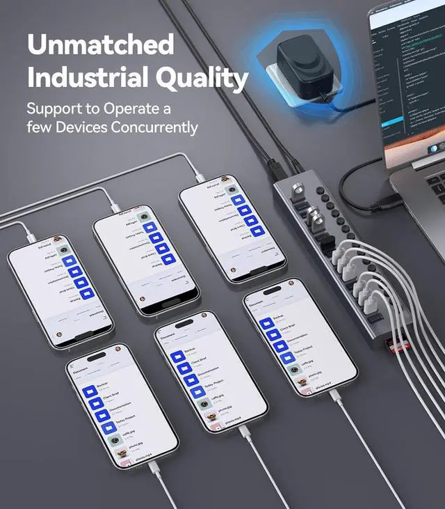 Alt view image 5 of 7 - Powered USB Hub - WENTER 16 Ports USB 3.0 Hub, 5 Gbps Data Port, Aluminum Housing, Individual On/Off Switches, 12V/3A Power Adapter, Multiport Powered USB 3.0 Hub for PC, Laptop, Computer, Mobile HDD